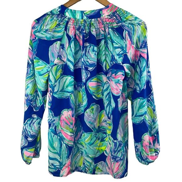 Lilly Pulitzer Silk Floral Elsa Blouse Size XS Blue Pink Casa Del Sol - Picture 8 of 14